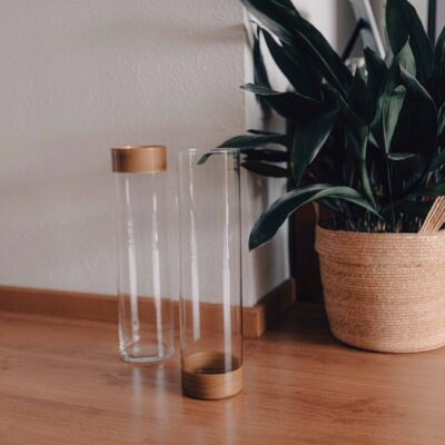 Florero – Cilindro Alto-Borde Dorado