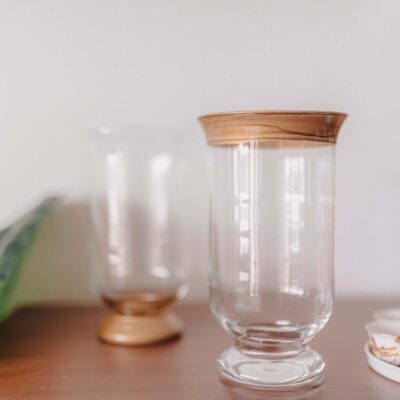 Florero Hurricane 25cm- Borde Dorado