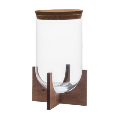 Terrario ORFEO 28x18 cm con Tapa Corcho y Soporte Madera Color Cerezo