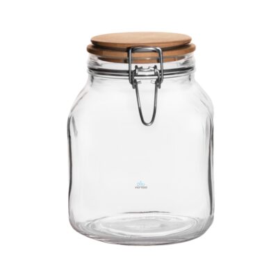 Tarro Cuadrado 2 litros con Tapa Hermética de Madera